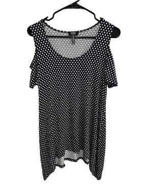 Jones New York Polka Dot Cold Shoulder Tunic Top Size Large Minimalist Retro